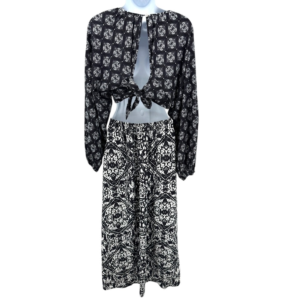 Abercrombie & Fitch‎ Black White Boho Ring Cutout Maxi Dress LP Long Sleeve - Picture 5 of 8